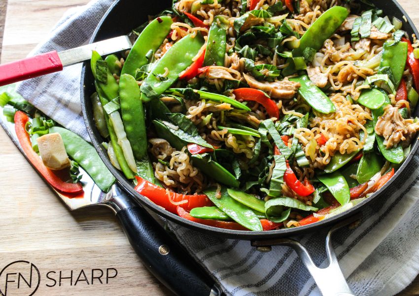 F.N. Sharp Santoku Knife with easy chicken chow mein