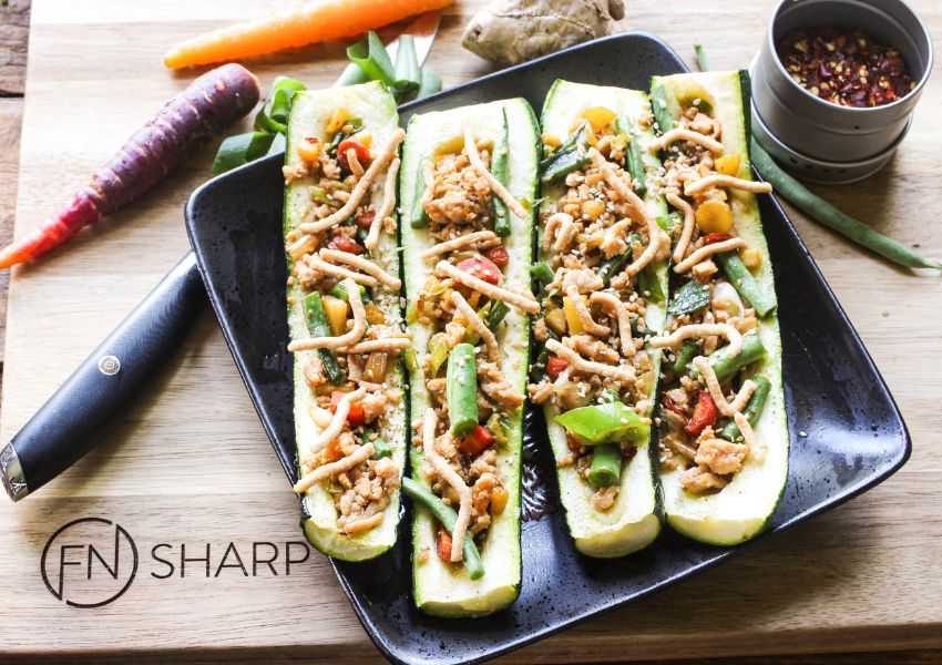 Air Fryer Asian Chicken-Stuffed Zucchini Boats