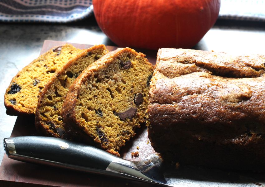 F.N. Sharp Bread Knife With Chocolate-Cherry Pumpkin Bread