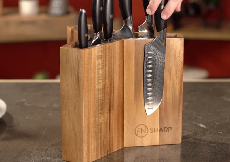 F.N. Sharp Acacia Wood Magnetic Knife Block