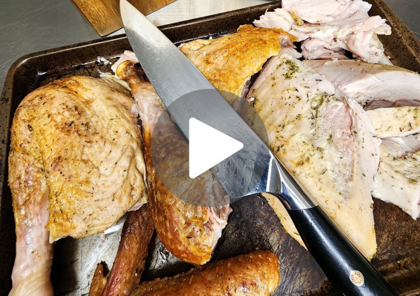F.N. Sharp Chef's Knife With Carved Up Thanksgiving Turkey