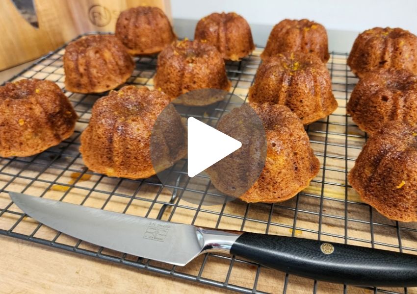 F.N. Sharp Chef's Knife With Mini Apple Pecan Bundt Cakes