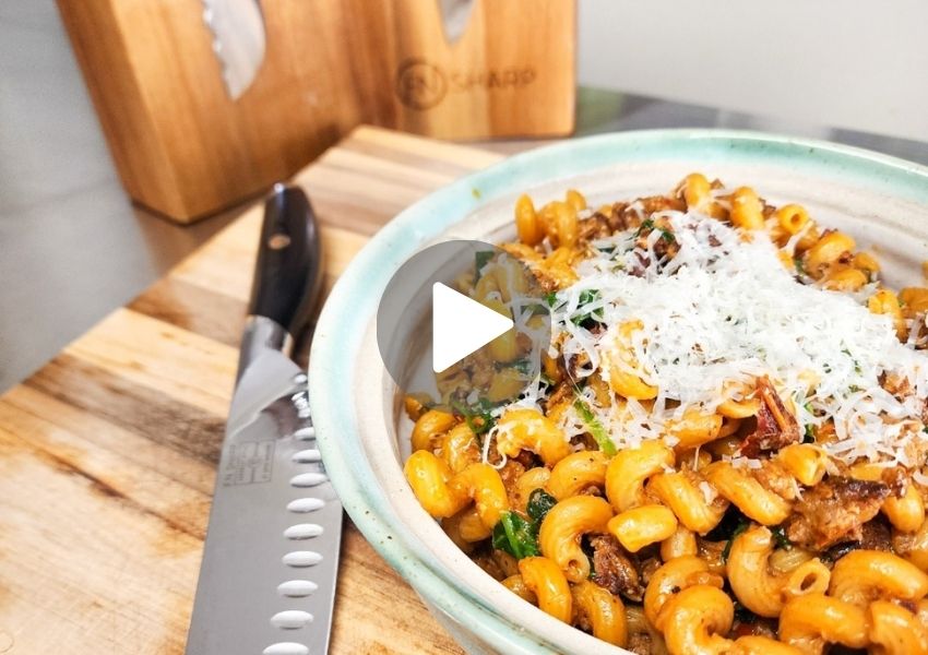 F.N. Sharp Santoku Knife With Homemade "Adult" Hamburger Helper
