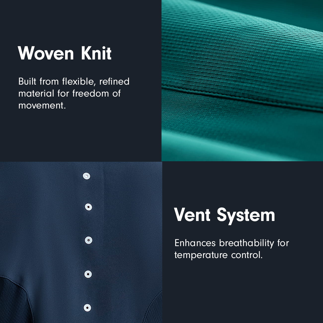 Featuring a Woven Knit Material with a Vent System