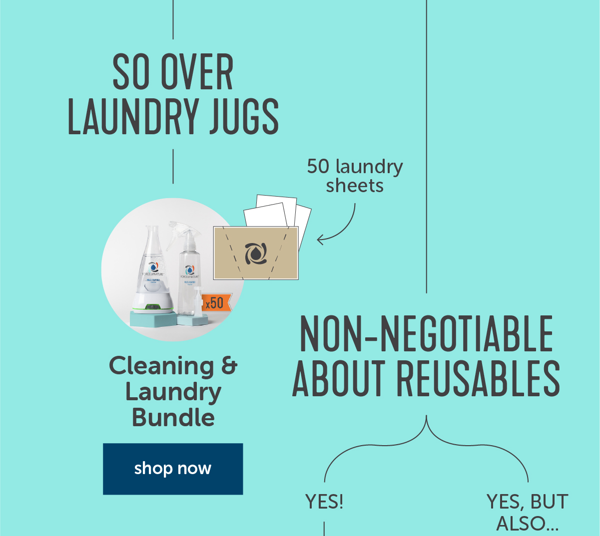 Our cleaning & laundry bundle comes with a year of toxin-free cleaning and 50 laundry detergent sheets.