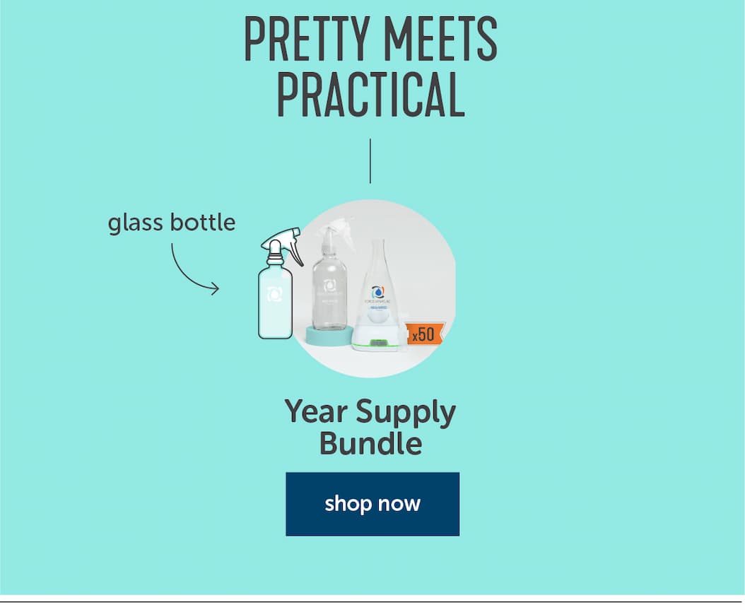 Our Year Supply Bundle comes with a year of our toxin-free cleaner plus the option to upgrade to our beautiful glass bottle!