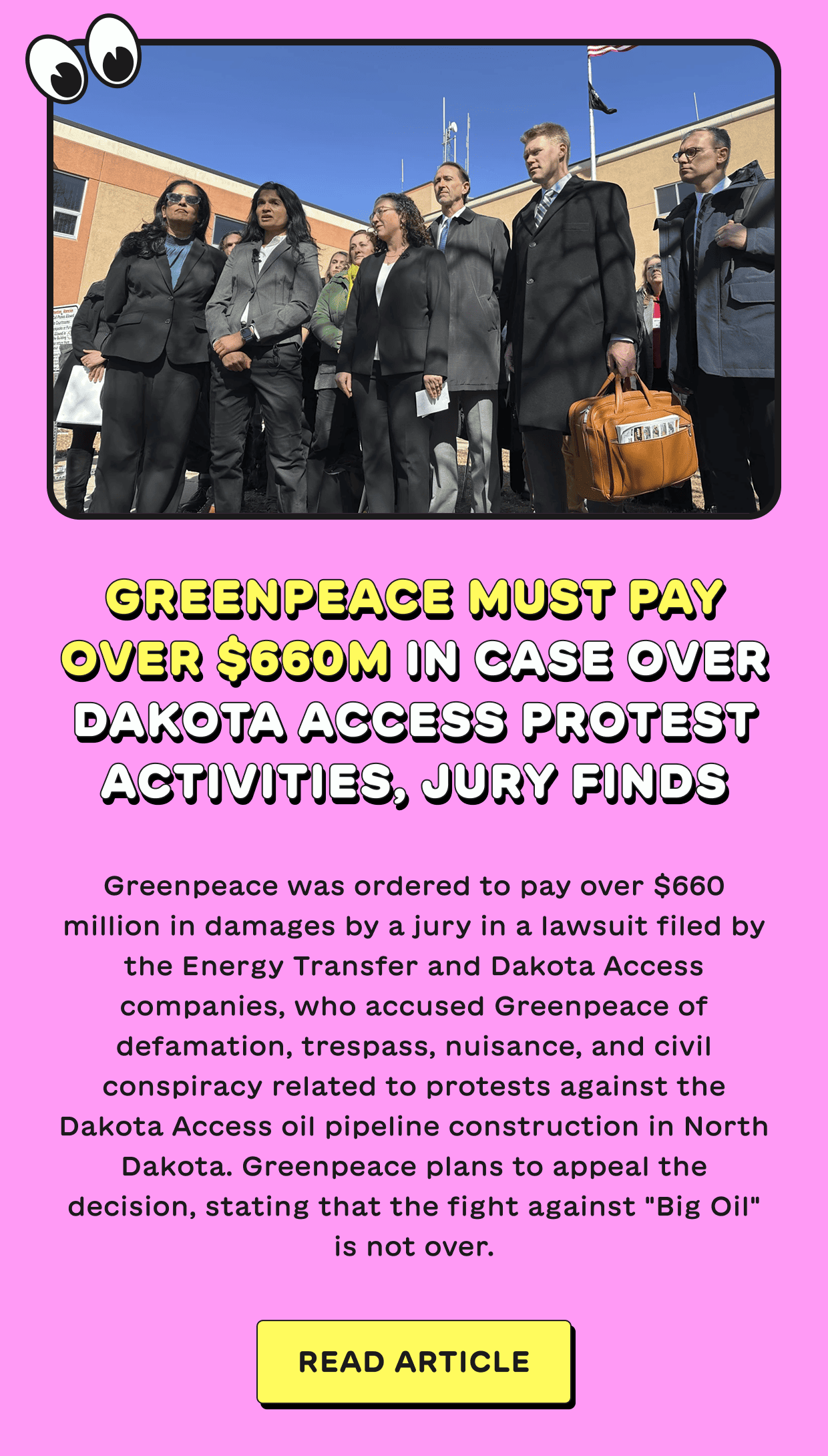 Greenpeace must pay over $660M in case over Dakota Access protest activities, jury finds