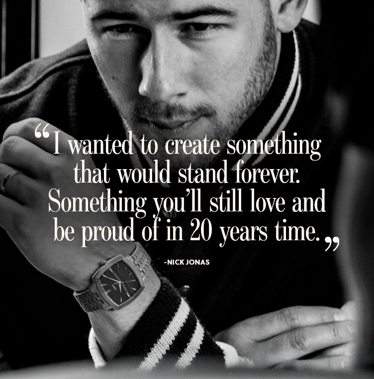 Caseback of gold Fossil x Nick Jonas watch engraved ‘Limited Edition 00/25’ and ‘All Stainless Steel