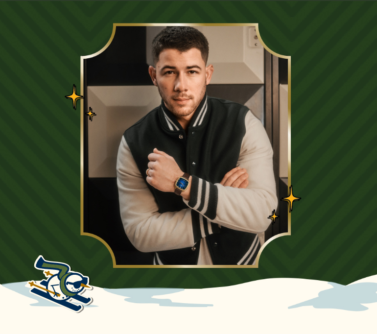 Lifestyle photo of Nick Jonas wearing a watch from his collection