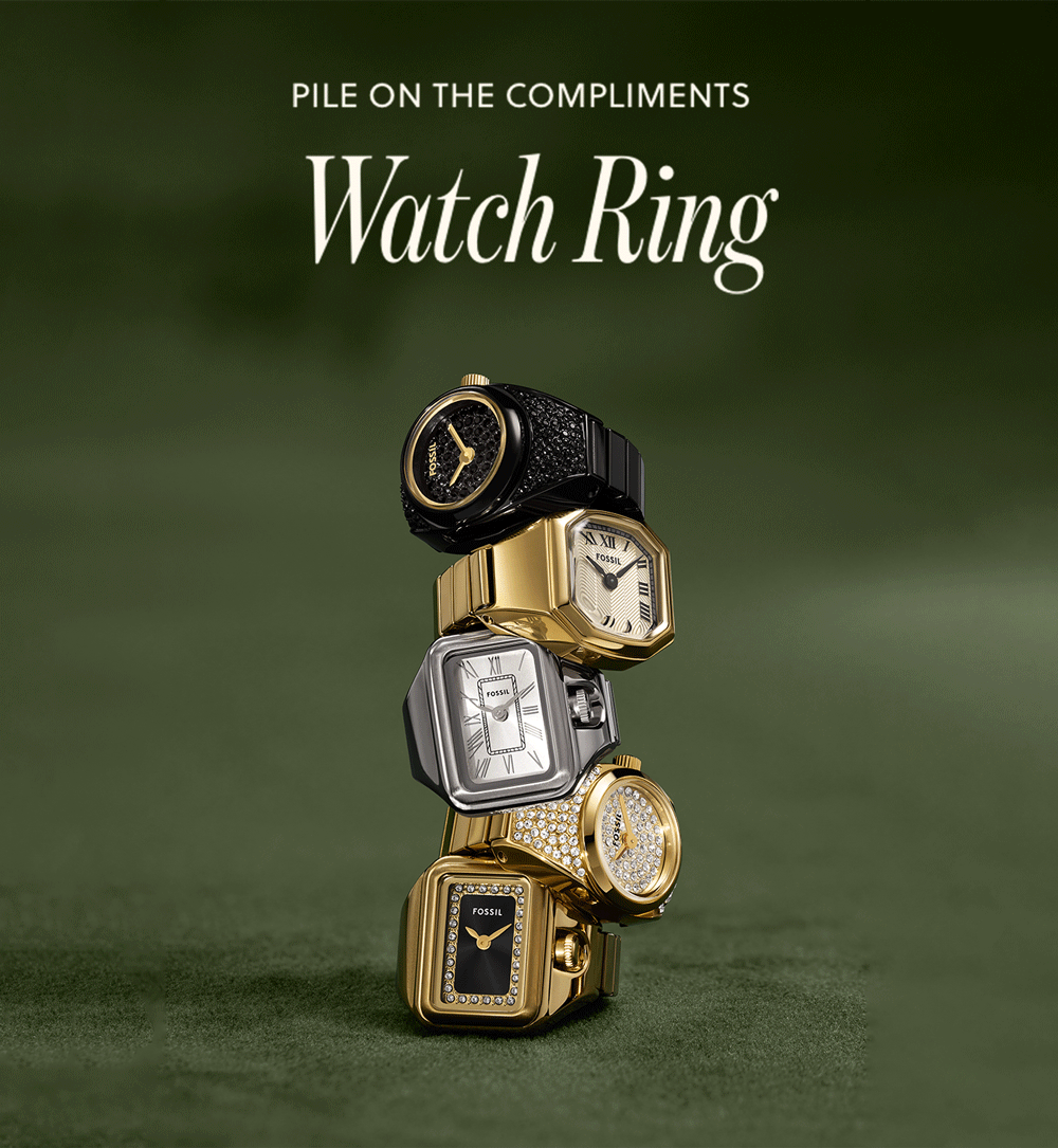 Animated GIF of watch rings stacking on top of each other in silver, black, and gold