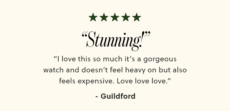 Image of 5 stars and a customer reviewing with headline ‘Stunning’