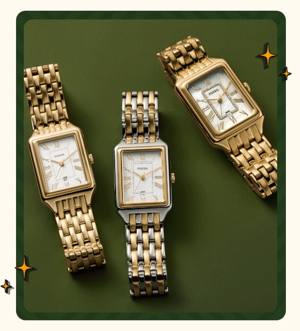 Animation of a variety of the Raquel watches with gold tone, two tone watches and ring watches