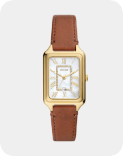 Closeup of a gold tone women's watch ring with green malachite dial