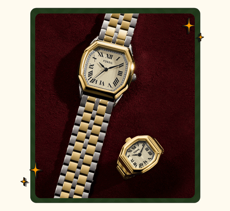 Animation of a variety of the Raquel watches with gold tone, two tone watches and ring watches