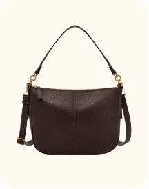 Brown leather handbag with crossbody strap with gold hardware
