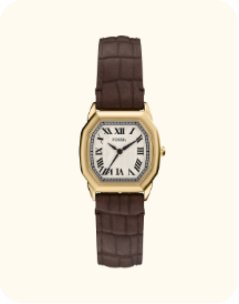 Brown Croc Embossed Leather womens watch with gold case and textured dial