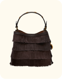 Chocolate brown suede fringe handbag