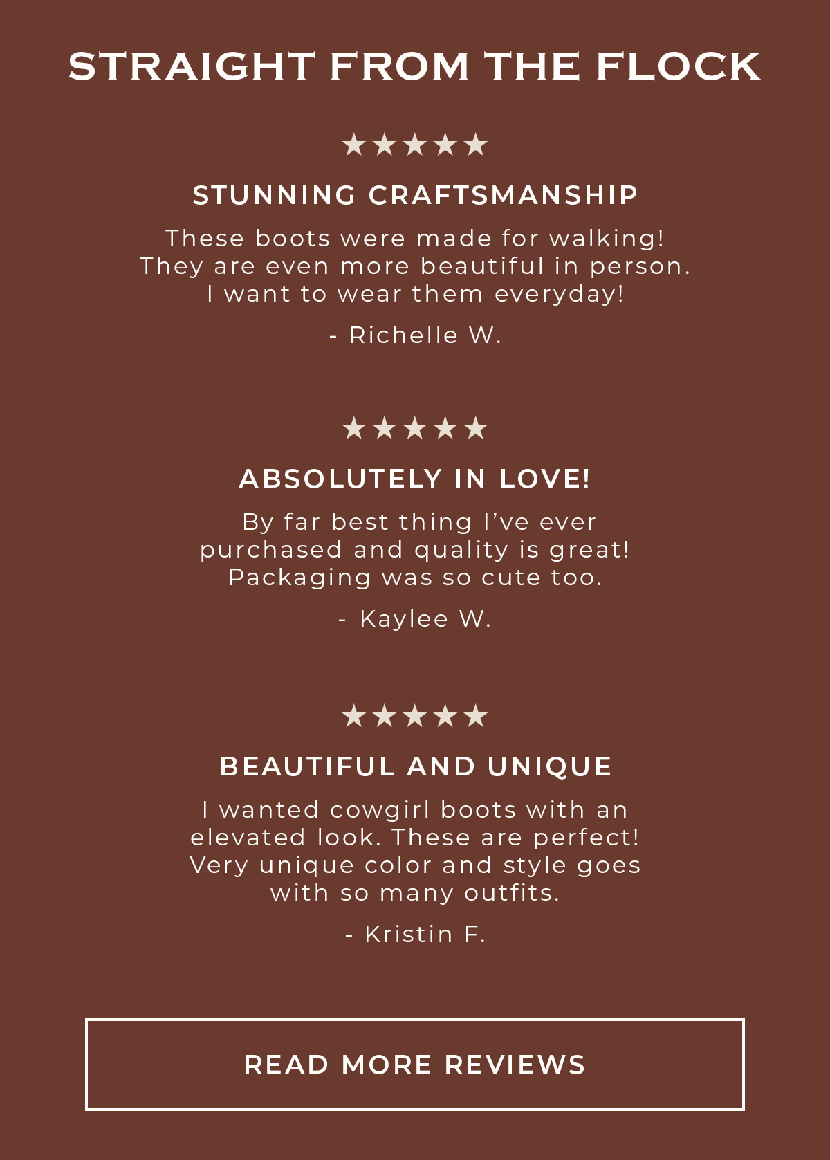 5 Star Reviews Straight From The Flock. Read More Reviews