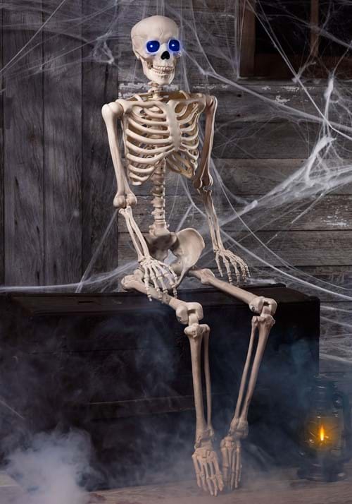 5FT Light Up Blue Eyes Human Skeleton Poseable Halloween Decoration