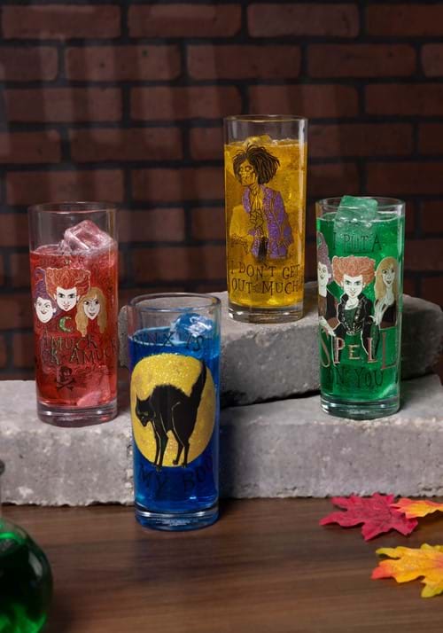 Set of 4 Hocus Pocus Glitter Glass Tumbler Set
