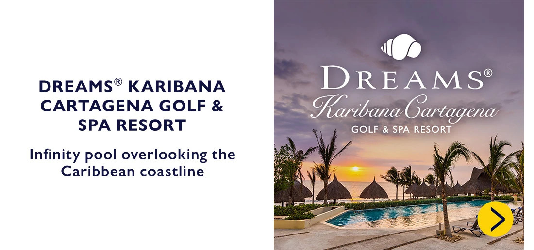 DREAMS® KARIBANA CARTAGENA GOLF & SPA RESORT. Infinity pool overlooking the Caribbean coastline.