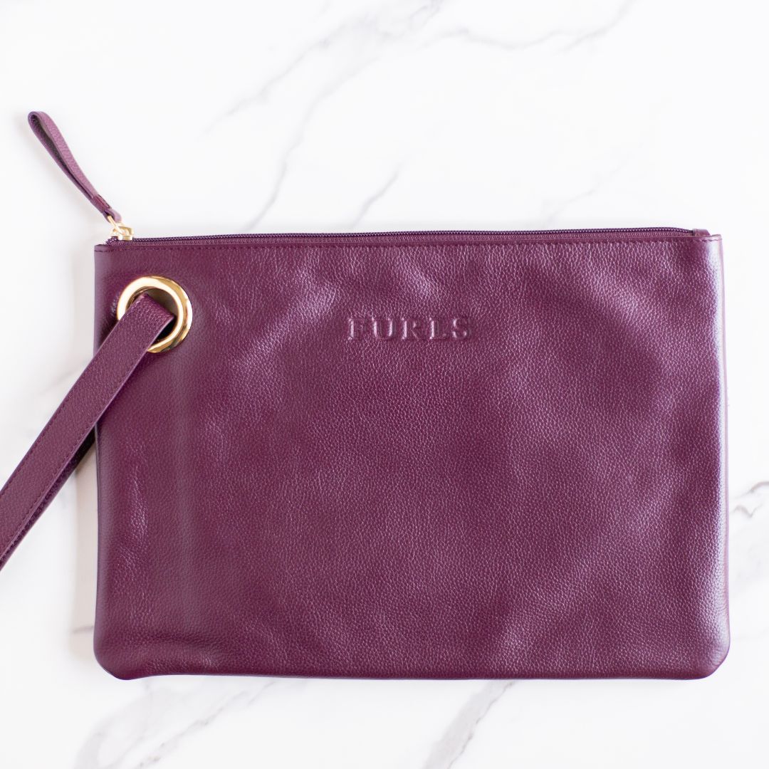 Plum purple leather blair clutch