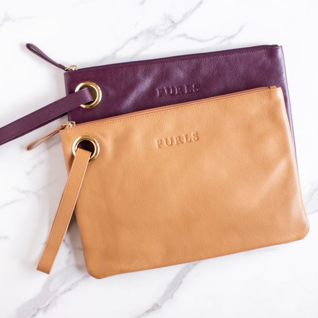 2 Blair Clutches in Plum and Saddle