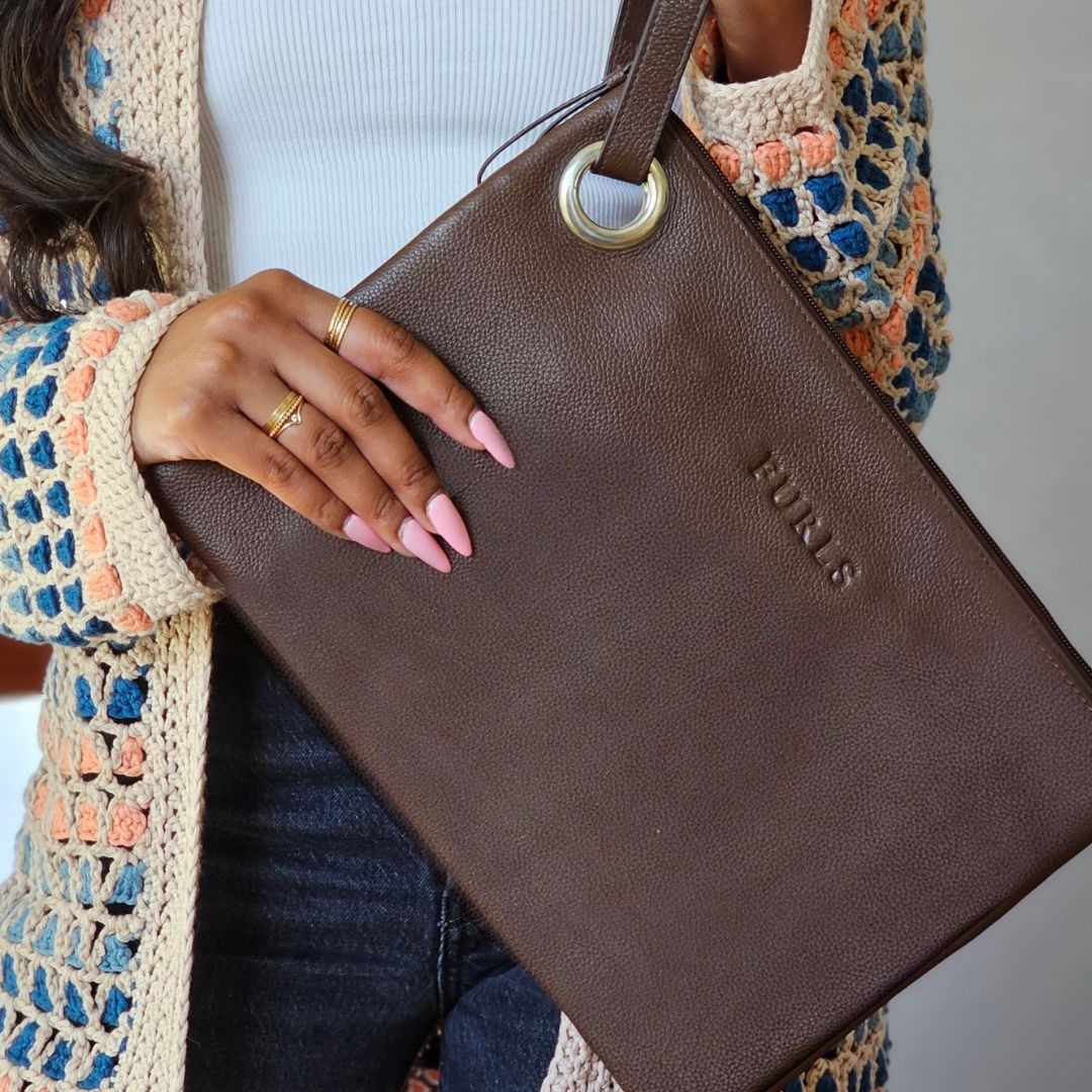 Brown leather blair clutch