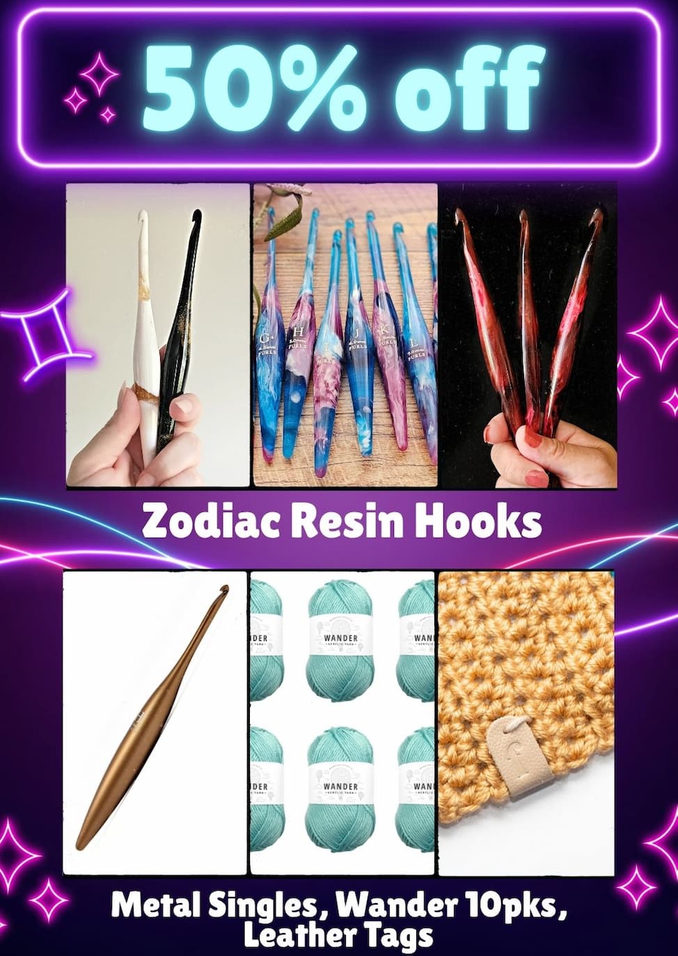 50% off- Birthday Sale - zodiac resin hooks & Metal singles, wander 10pks, leather tags