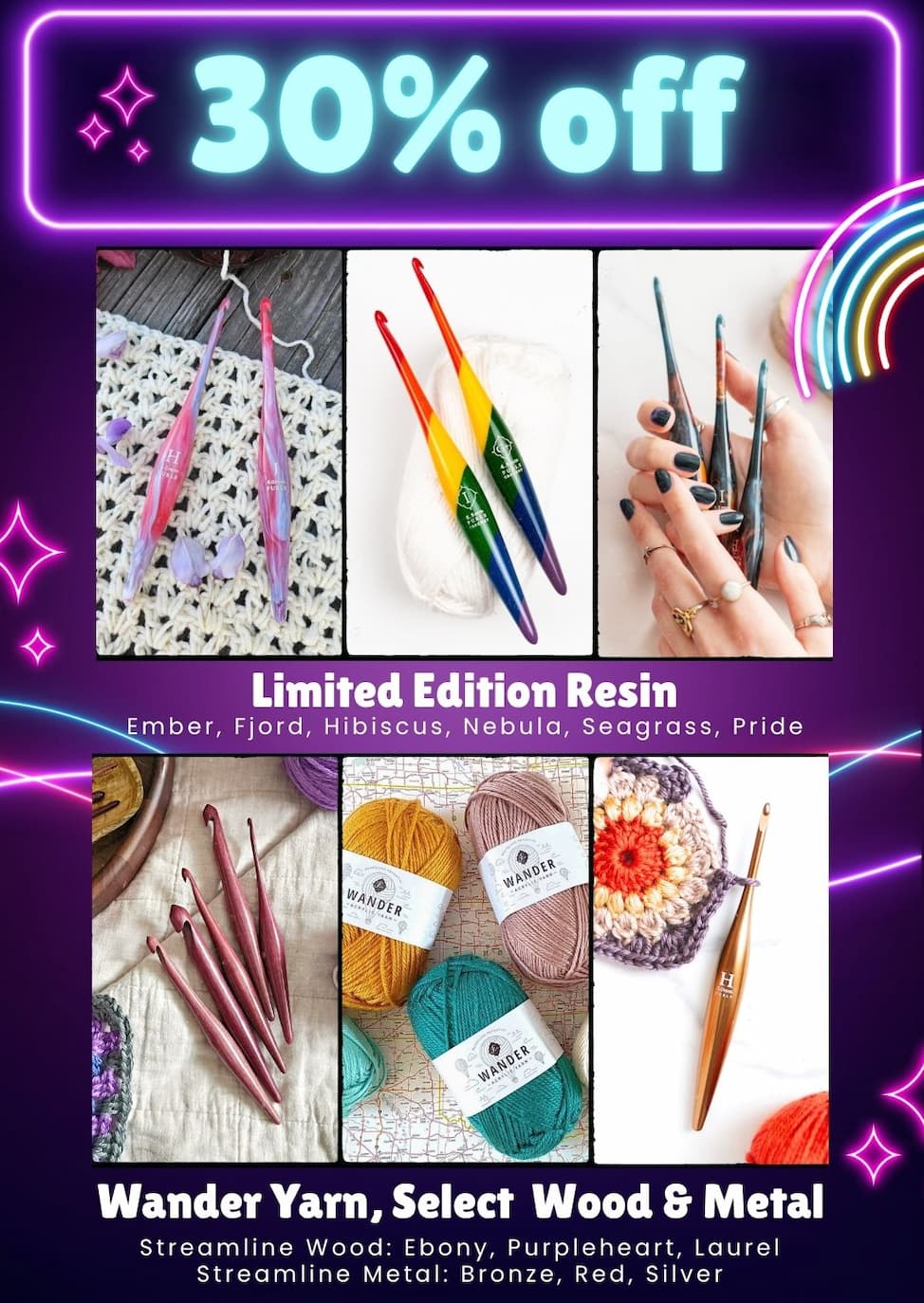30% off- Birthday Sale -Limited Edition Resin, Wander Yarn, Select Wood & Metal
