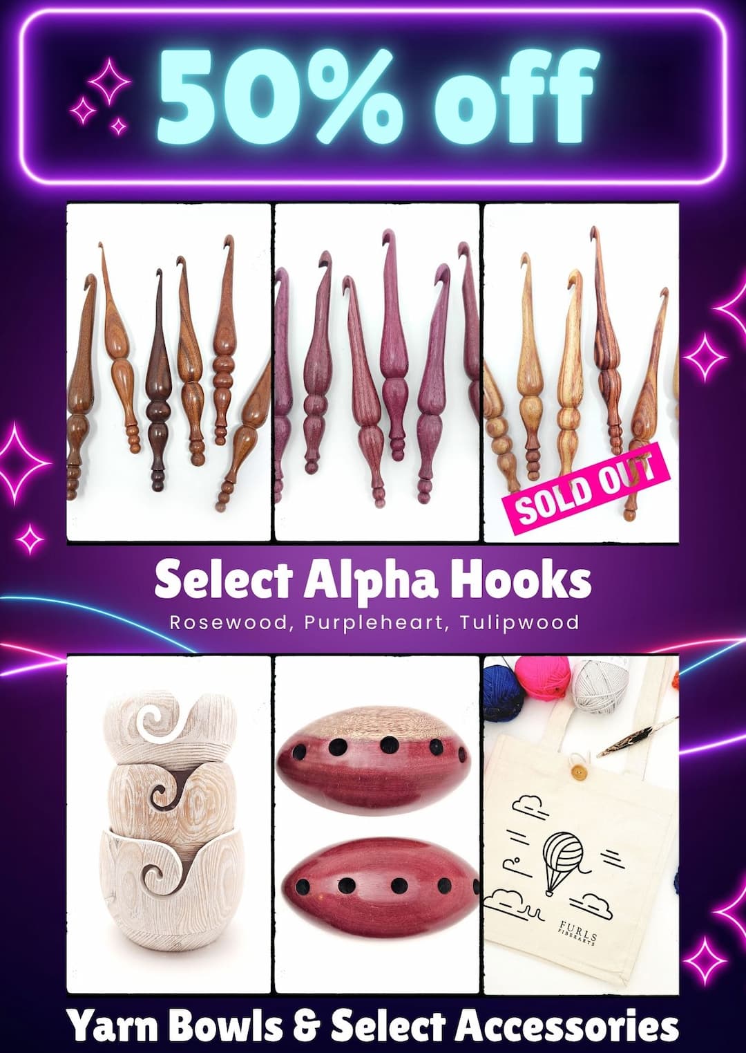 50% off- Birthday Sale -Select Alpha hooks, Yarn Bowls & Select Accessories