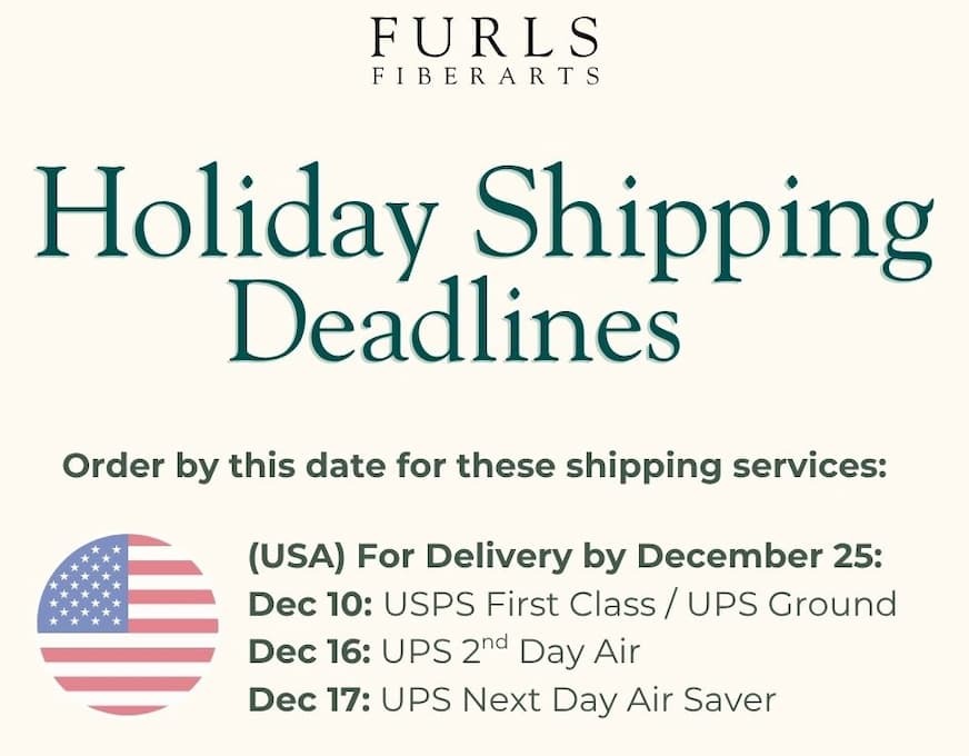 Holiday Shipping Deadlines - Order by Dec 3 for shipping outside the USA.