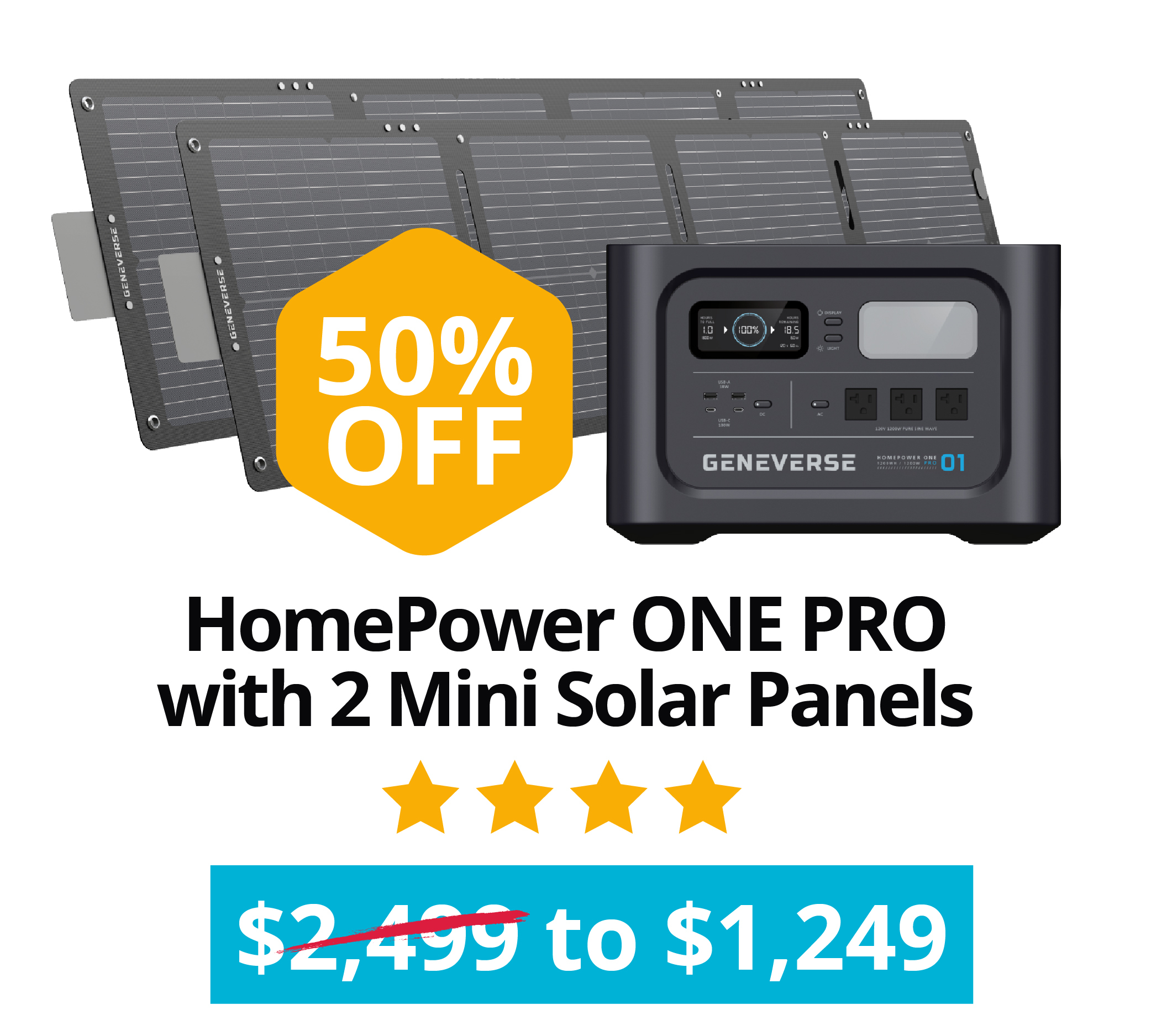 HomePower ONE PRO with 2 Mini Solar Panels - $1,249