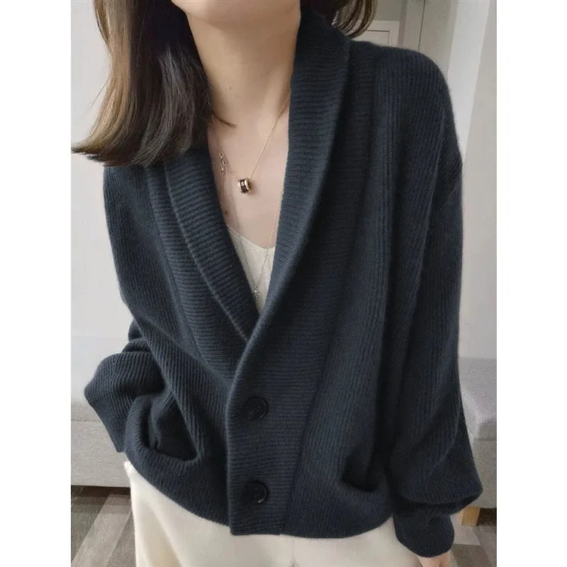 Image of Shawl Collared 100% Cashmere Cardigan