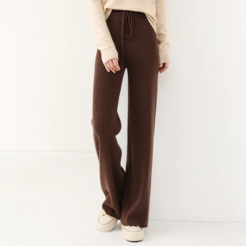 Image of 100% Wool Knitted Straight Leg Pants
