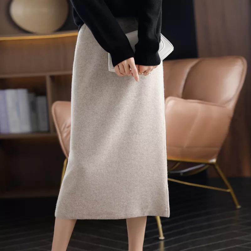 Image of Pure Wool High Waist Long A-Line Skirt