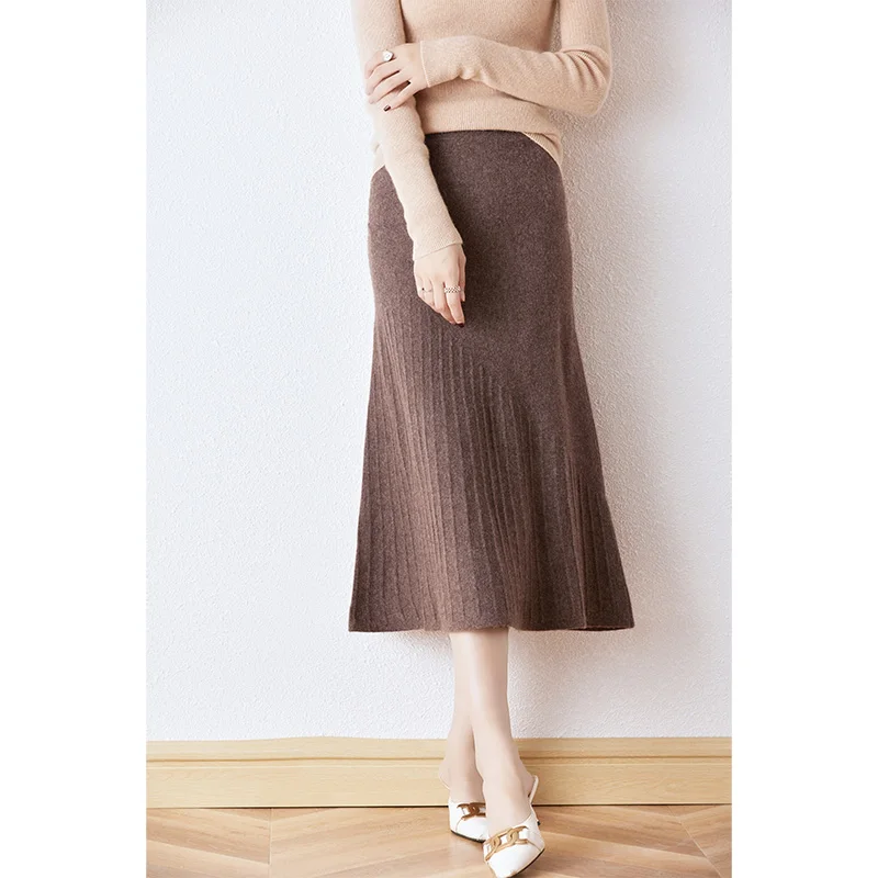 Image of Wool Knitted High Waist A-Line Skirt
