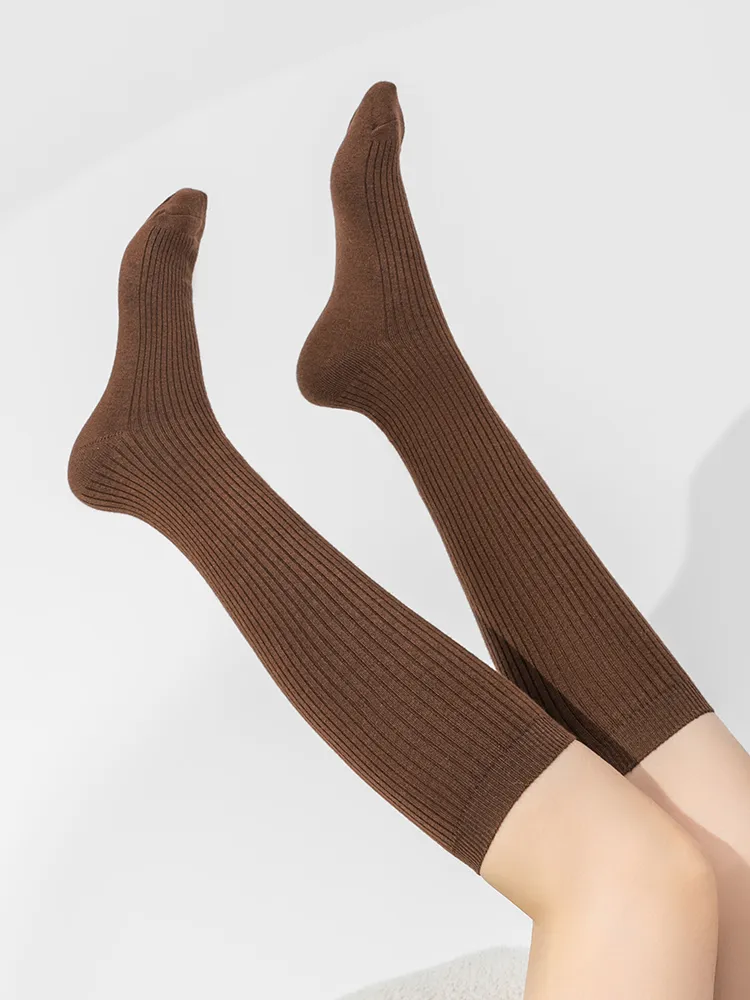 Image of Ribbed Wool Blended Long Socks