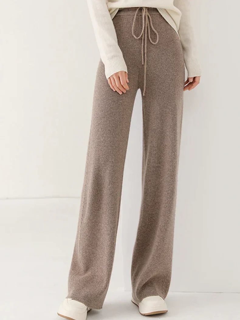 Image of 100% Merino Wool Knitted Wide Leg Trousers