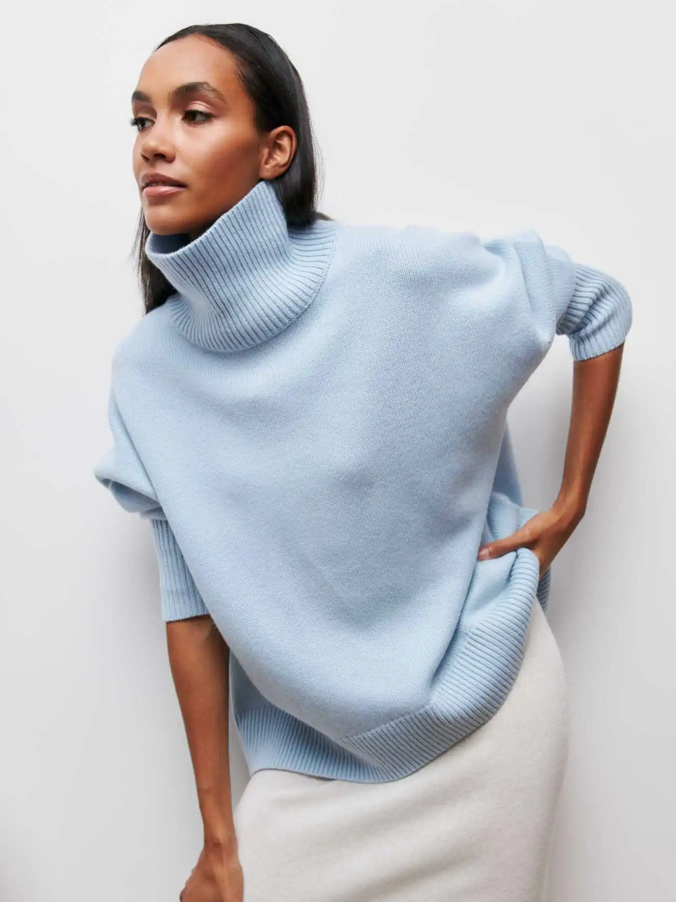 Image of Oversized Solid Turtleneck Sweater