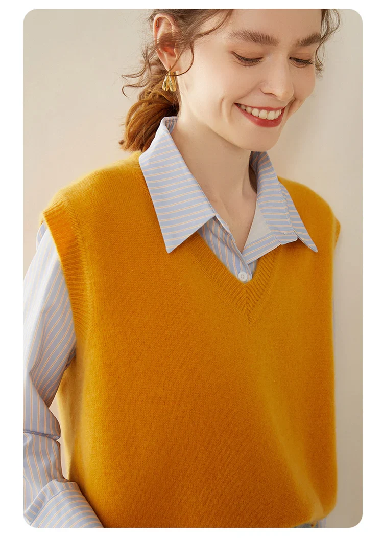Image of 100% Cashmere V-Neck Pullover Vest