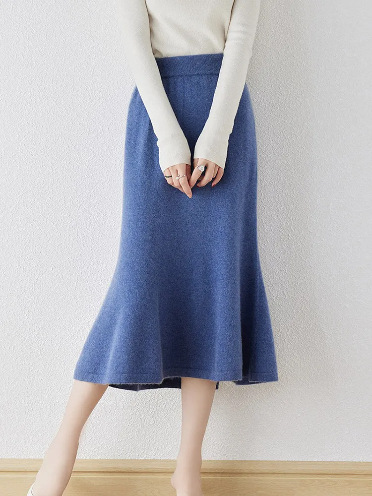 Image of 100% Merino Wool Knitted Fishtail Skirt