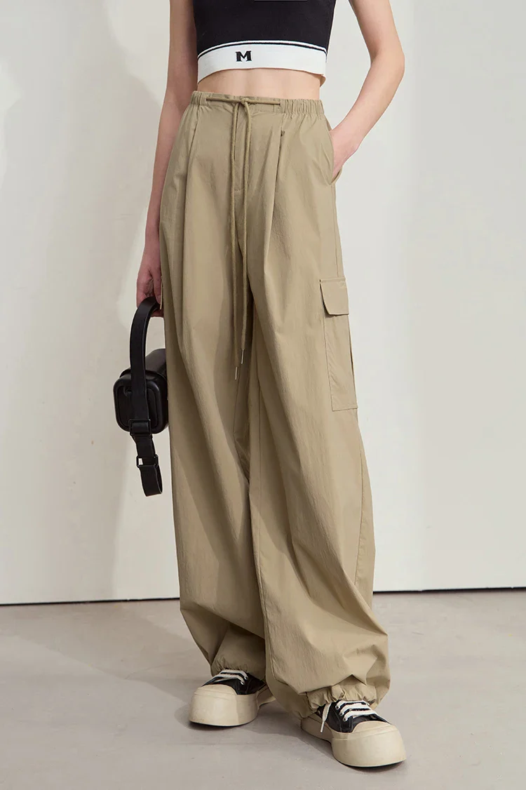 Image of Solid Drawstring Wide-leg Pants