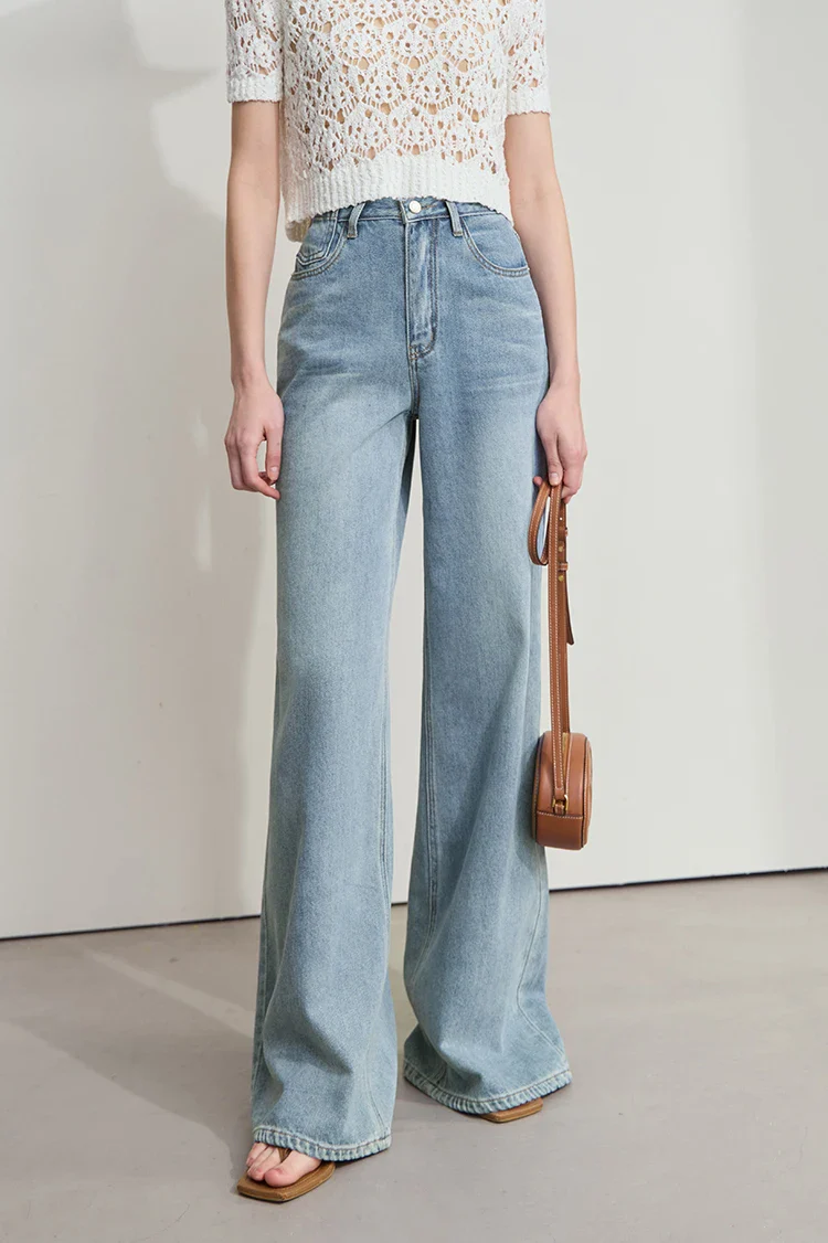 Image of Versatile Denim   Low Waist Thin Wide Leg Pants