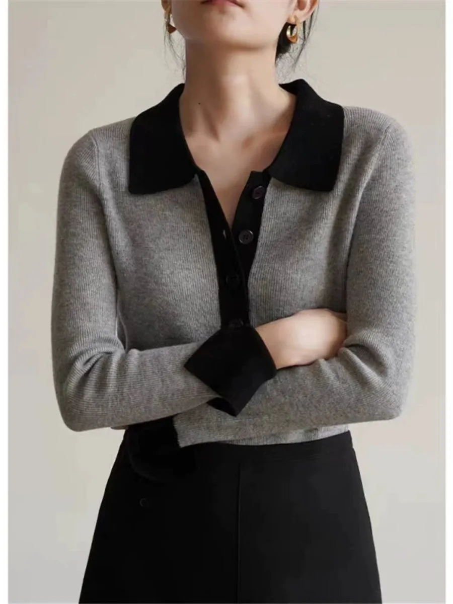 Image of Polo Collar Wool Pullover Sweater