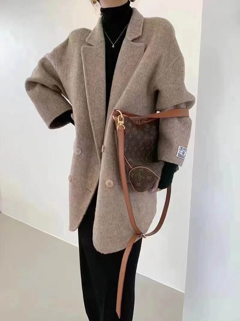 Image of Double Breasted Oversized Short Wool Coat