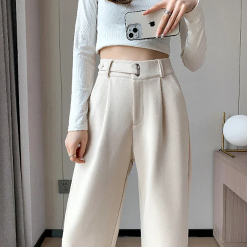 Image of High Waist Straight Leg Woolen Trousers