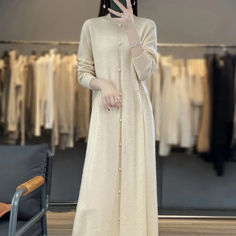 Image of Oversized Button Detailed Cashmere Dress