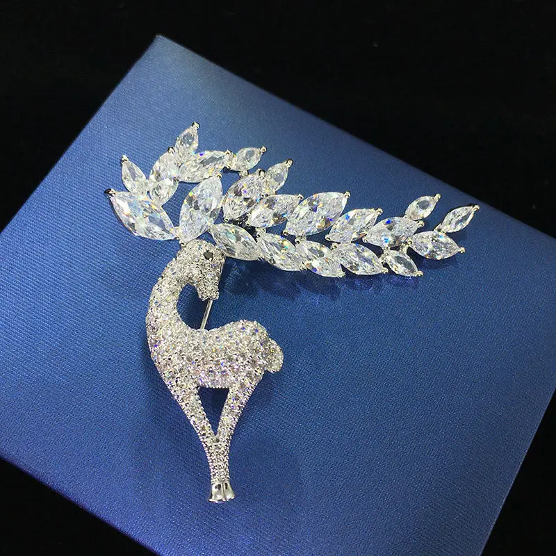 Image of Christmas Deer Rhinestone Brooch Pin
