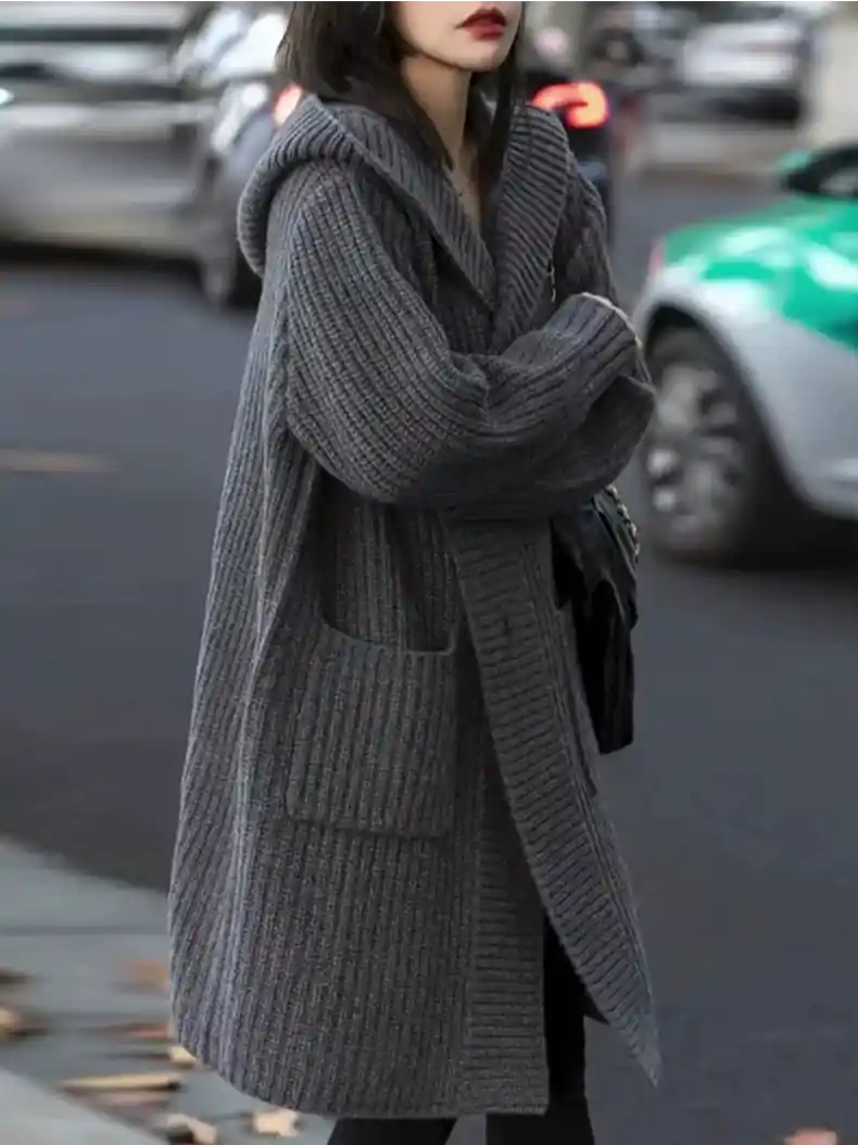 Image of Single Breasted 100% Cashmere Ribbed Cardigan With Hoodie